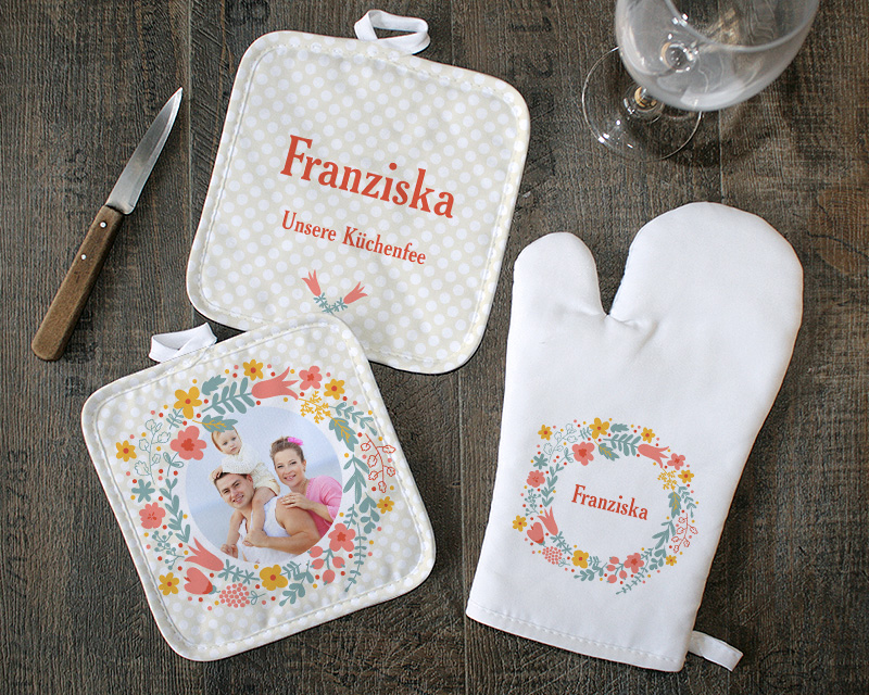 Ofenhandschuh und Topflappen - Blumen