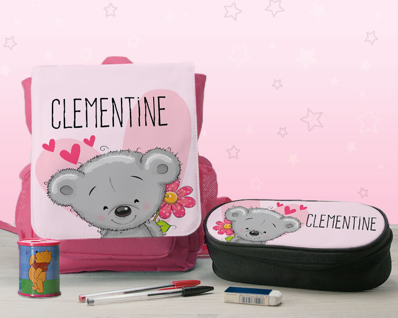 Personalisierbarer Rucksack für Kinder mit Federmappe Bärchen