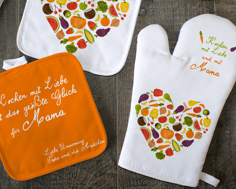 Ofenhandschuh und Topflappen Kochen mit Liebe