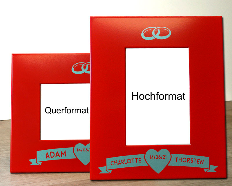 Gravierter Bilderrahmen aus Metall rot Hochzeit