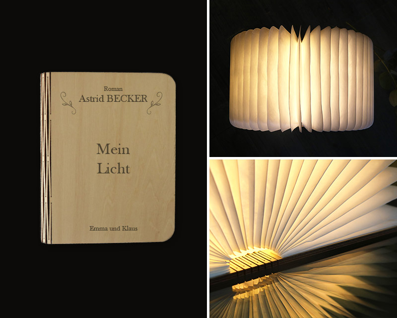 Personalisierbare beleuchtete Buchlampe