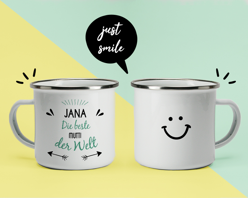 Personalisierbare Emaille-Tasse - Positive Botschaft