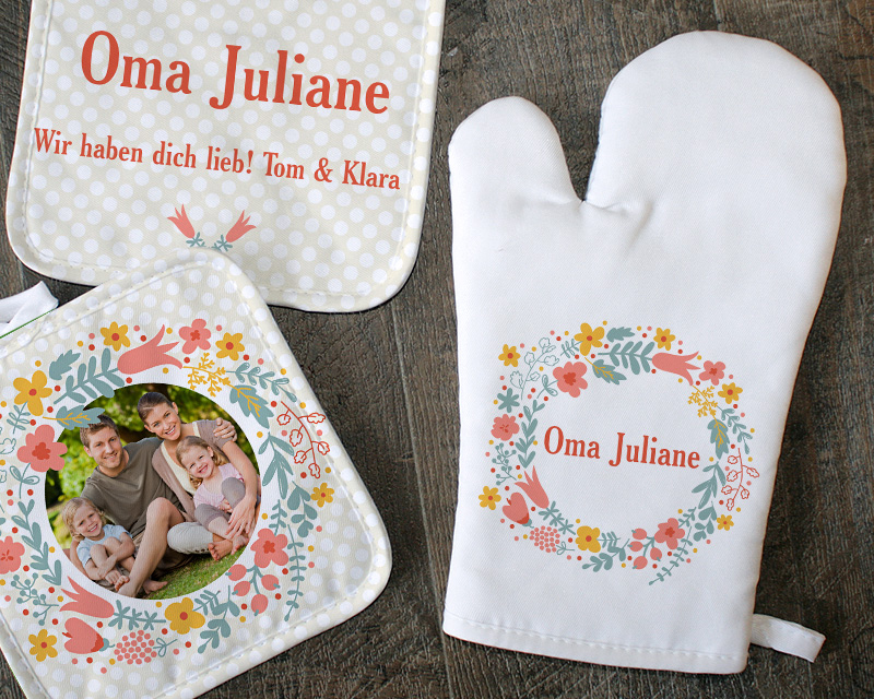Ofenhandschuh und Topflappen - Blumen