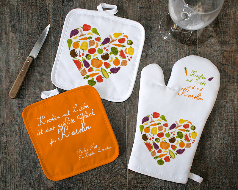 Ofenhandschuh und Topflappen Kochen mit Liebe