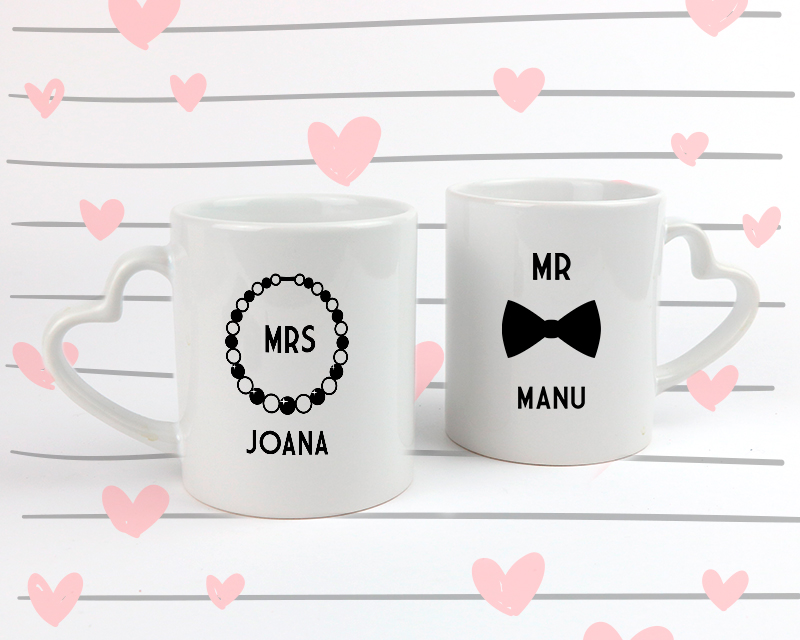 2er-Set Personalisierbare Herz-Tassen - Mrs & Mrs