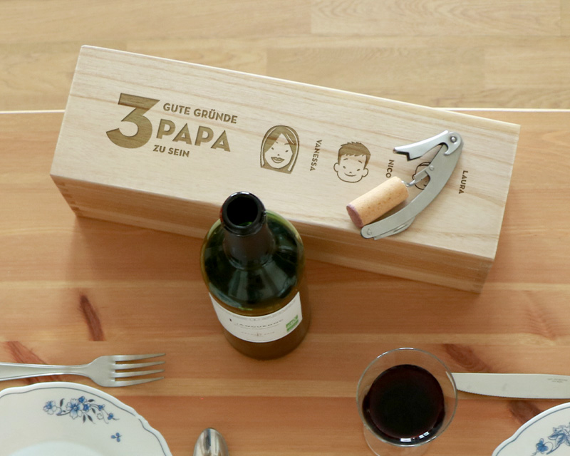 Holzkiste Die guten Gründe Papa zu sein 1 Flasche - Family circus