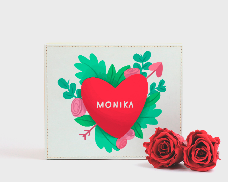 Personalisierbares Schmuckkästchen in Beige mit Ewigen Roten Rosen
