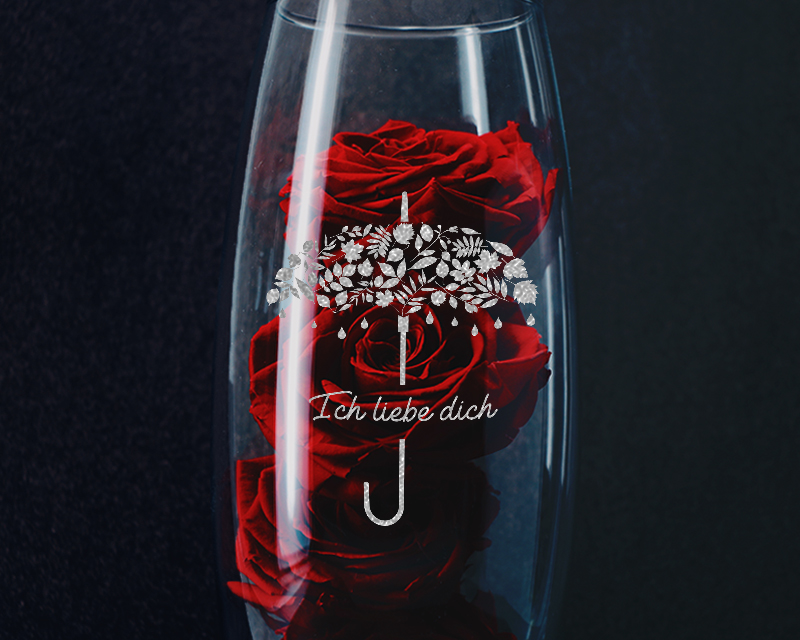 Anpassbare ovale Vase gravierten und rot ewige Rosen - Ich liebe dich