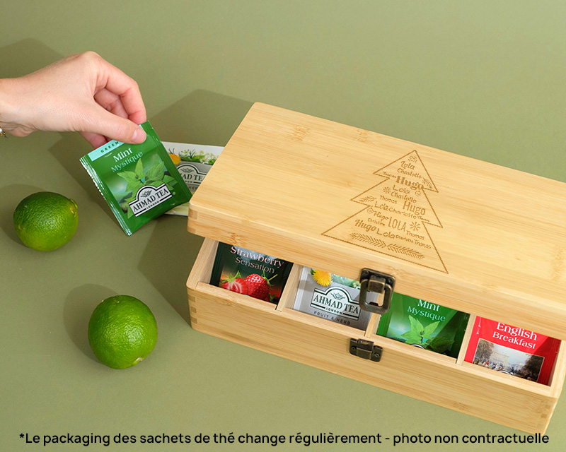 Personalisierbare Teebox Kollektion Tannenbaum Familie