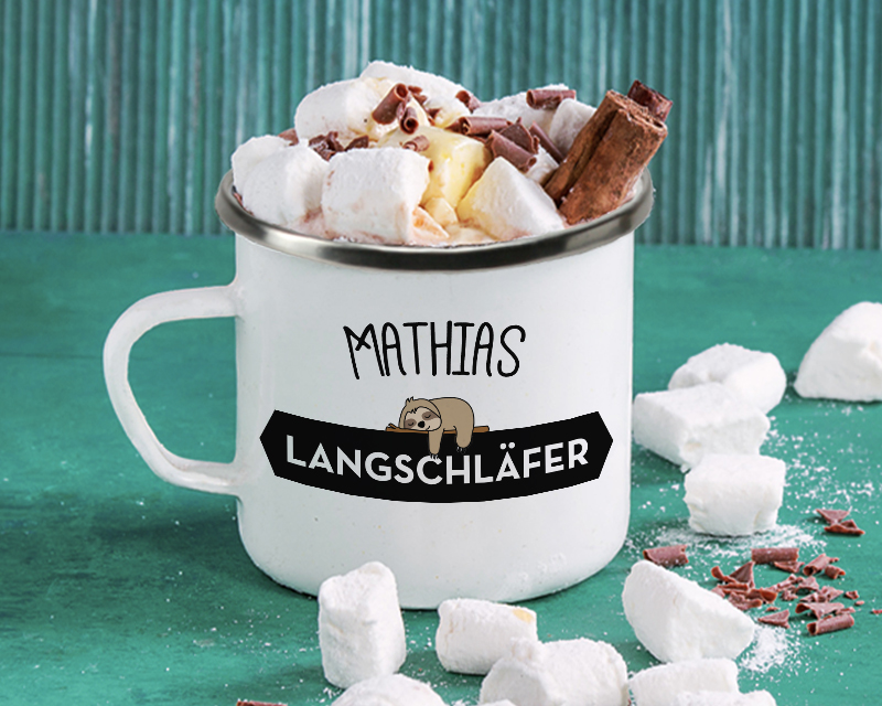Personalisierbare Emaille-Tasse - Langschläfer - Faultier-Kollektion
