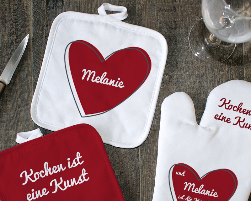 Ofenhandschuh und Topflappen Herz Vorname