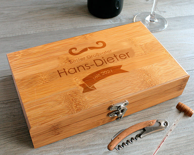 Coffret Sommelier gravé et ses accessoires - Meilleur Grand-Père