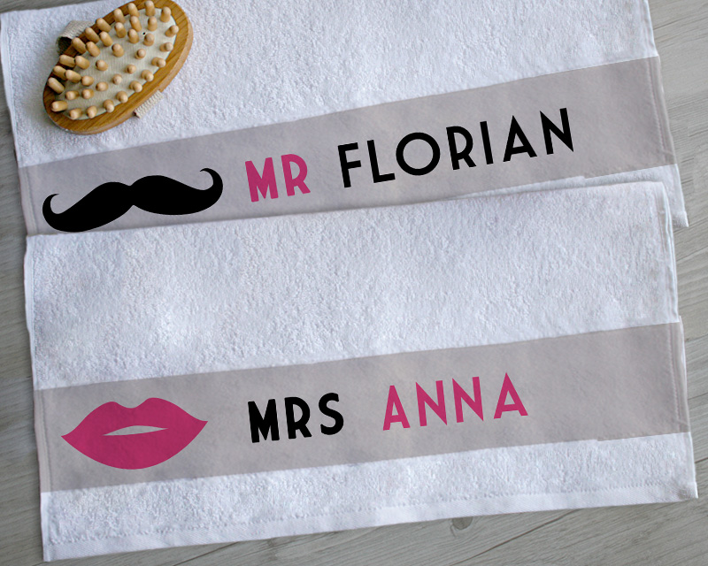 Handtücher mit Namen - Mr. und Mrs. - Personalisiertes Handtuch - Geschenk zur Hochzeit