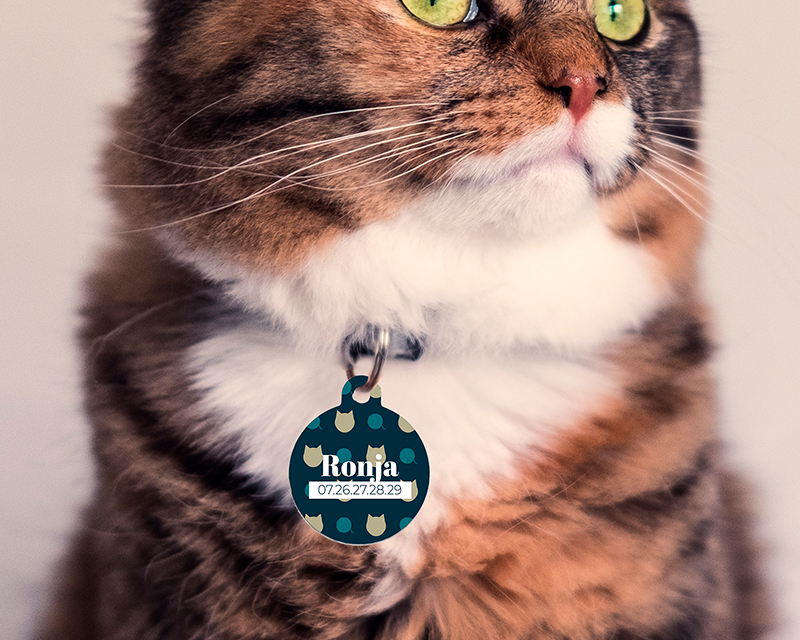 Personalisierbare Katzenmarke - Name und Telefon - Dunkles Modell