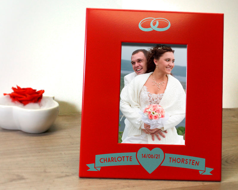 Gravierter Bilderrahmen aus Metall rot Hochzeit