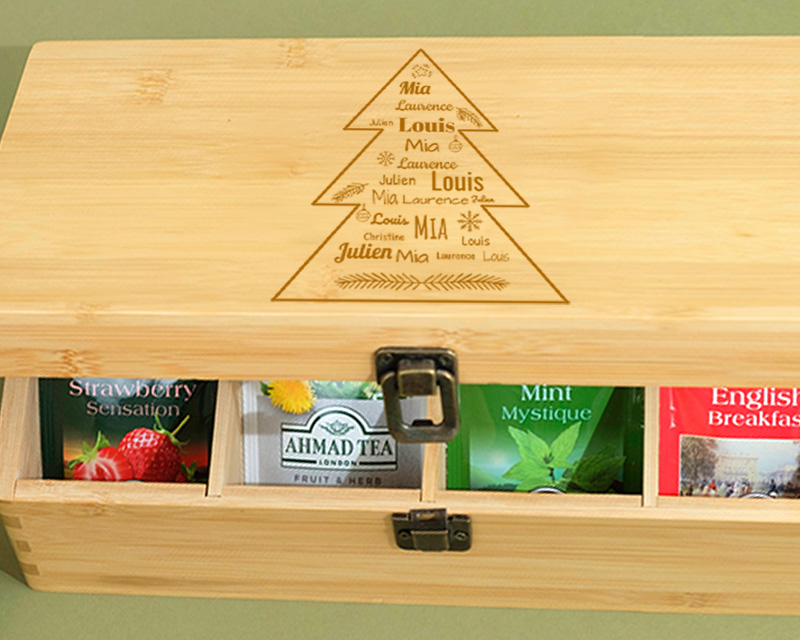 Personalisierbare Teebox Kollektion Tannenbaum Familie