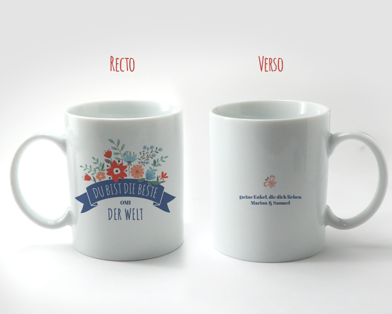 Personalisierbare Tasse mit Gebäck - Blumen Oma