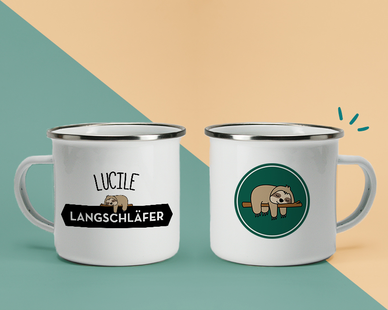 Personalisierbare Emaille-Tasse - Langschläfer - Faultier-Kollektion
