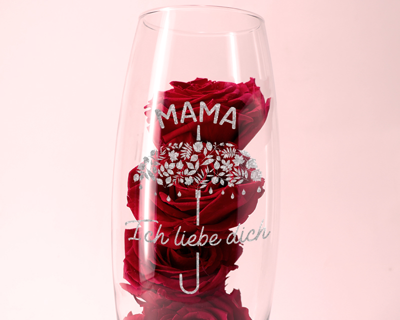 Anpassbare ovale Vase gravierten und rot ewige Rosen - Ich liebe dich