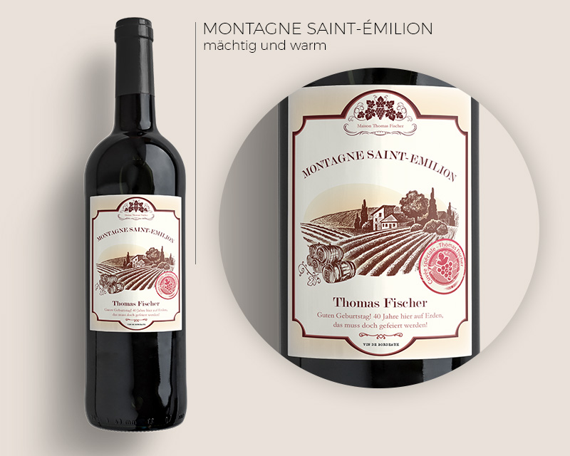 Wein Geschenk Box - Dekantierset Sommelier Set, 4 Weinzubehör und 1 personalisierbare Rotweinflasche Bordeaux aus Frankreich