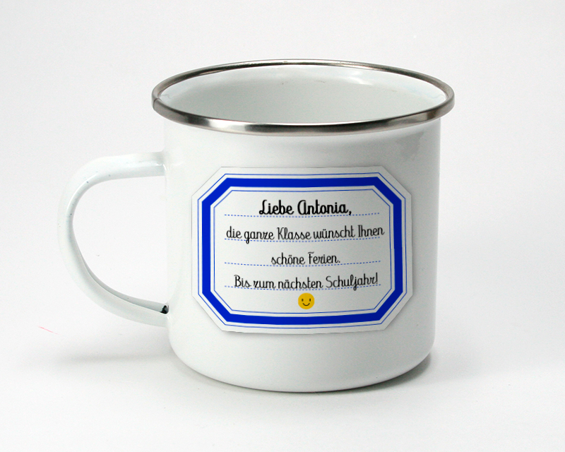 Personalisierbare Emaille-Tasse - Kollektion Danke Frau Lehrerin