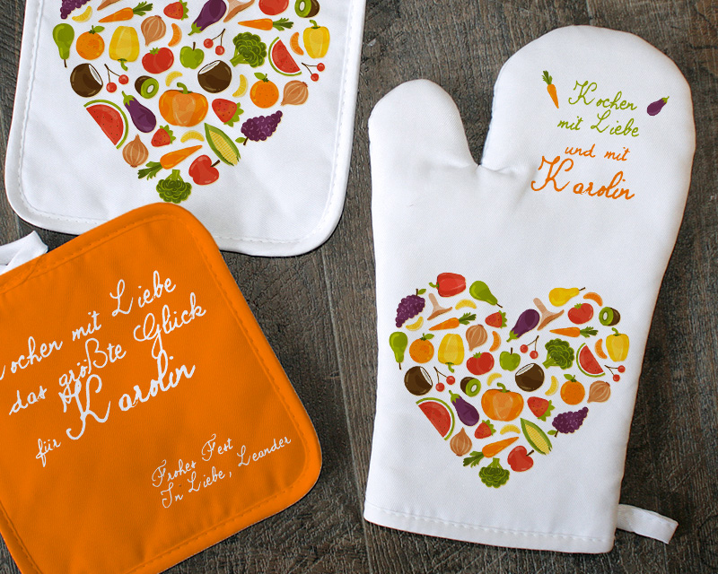 Ofenhandschuh und Topflappen Kochen mit Liebe