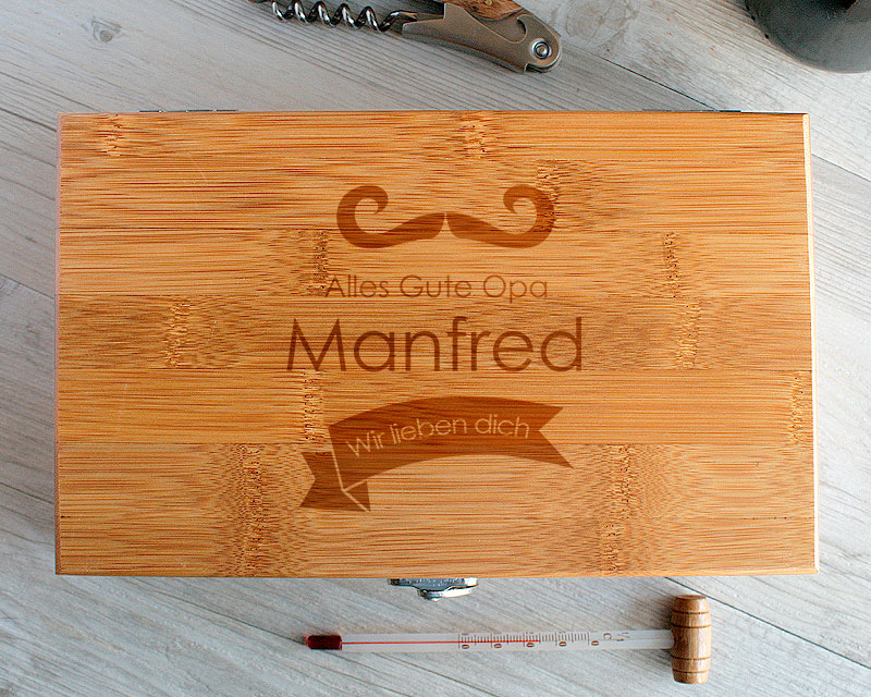 Coffret Sommelier gravé et ses accessoires - Meilleur Grand-Père