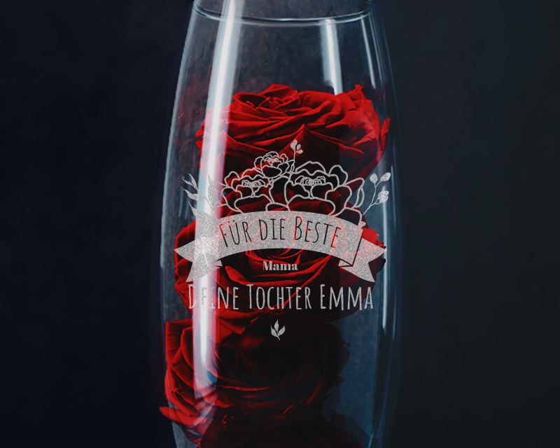 Personalisierbare Vase oval graviert - Kollektion Blumen Mama
