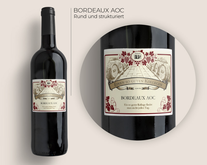 Wein Geschenk Box - Dekantierset Sommelier Set, 4 Weinzubehör und 1 personalisierbare Rotweinflasche Bordeaux aus Frankreich