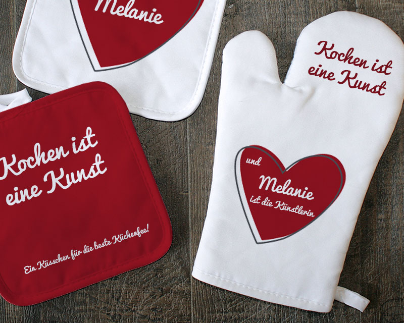 Ofenhandschuh und Topflappen Herz Vorname