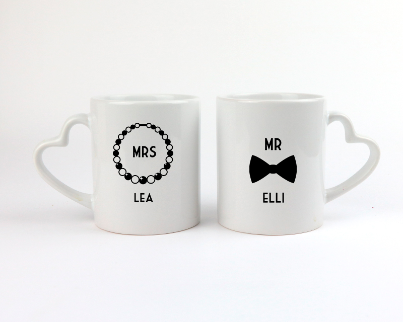 2er-Set Personalisierbare Herz-Tassen - Mrs & Mrs