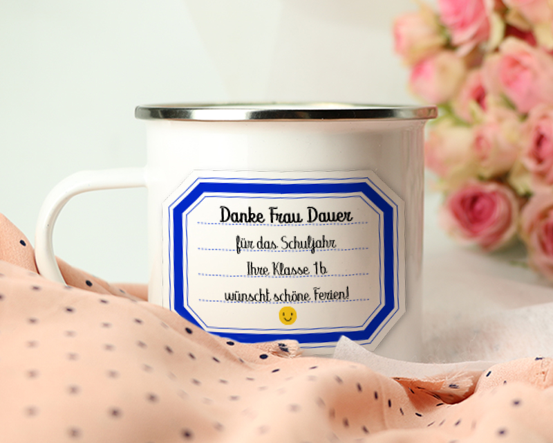 Personalisierbare Emaille-Tasse - Kollektion Danke Frau Lehrerin