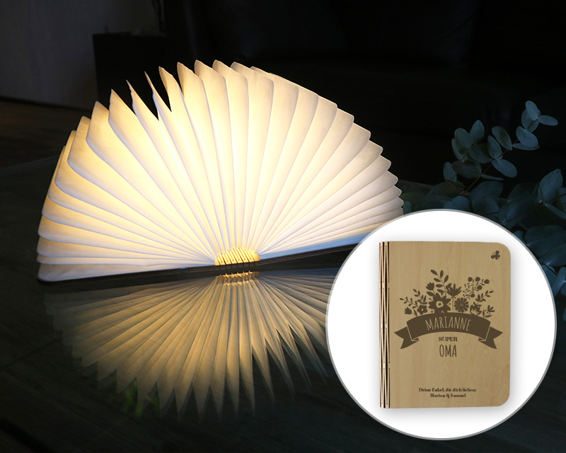 Personalisierbare Buch-Lampe - Blumen Oma