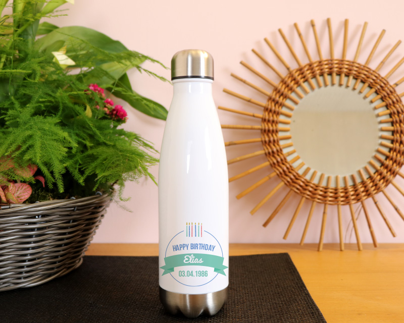 Personalisierbare Isolierflasche aus Edelstahl - Kollektion Geburtstagskerzen für Männer