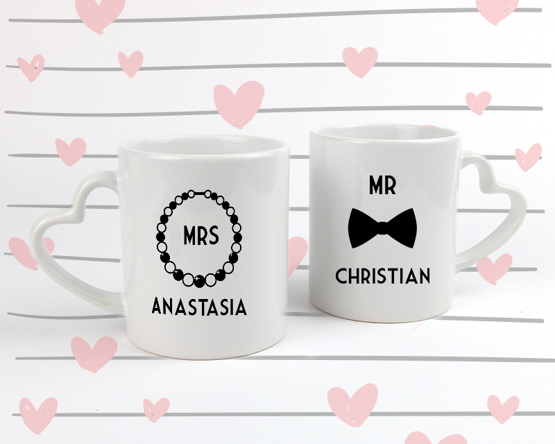 2er-Set personalisierbare Tassen Herzen - Mr & Mrs