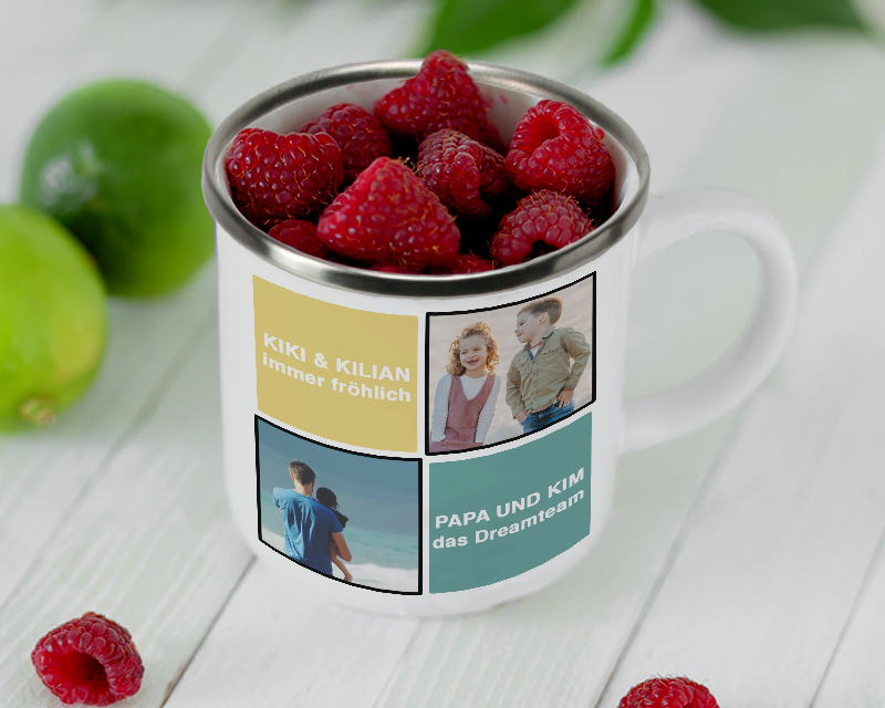 Personalisierbare Emaille-Tasse - Mix Erinnerungsfotos