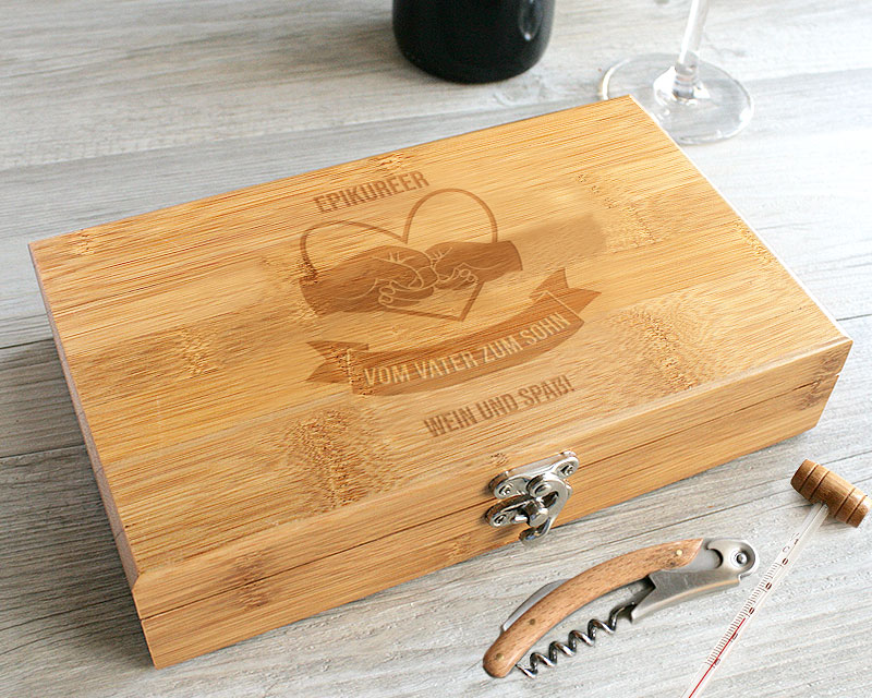 Coffret Sommelier gravé et ses accessoires - De Père en Fils - Fille
